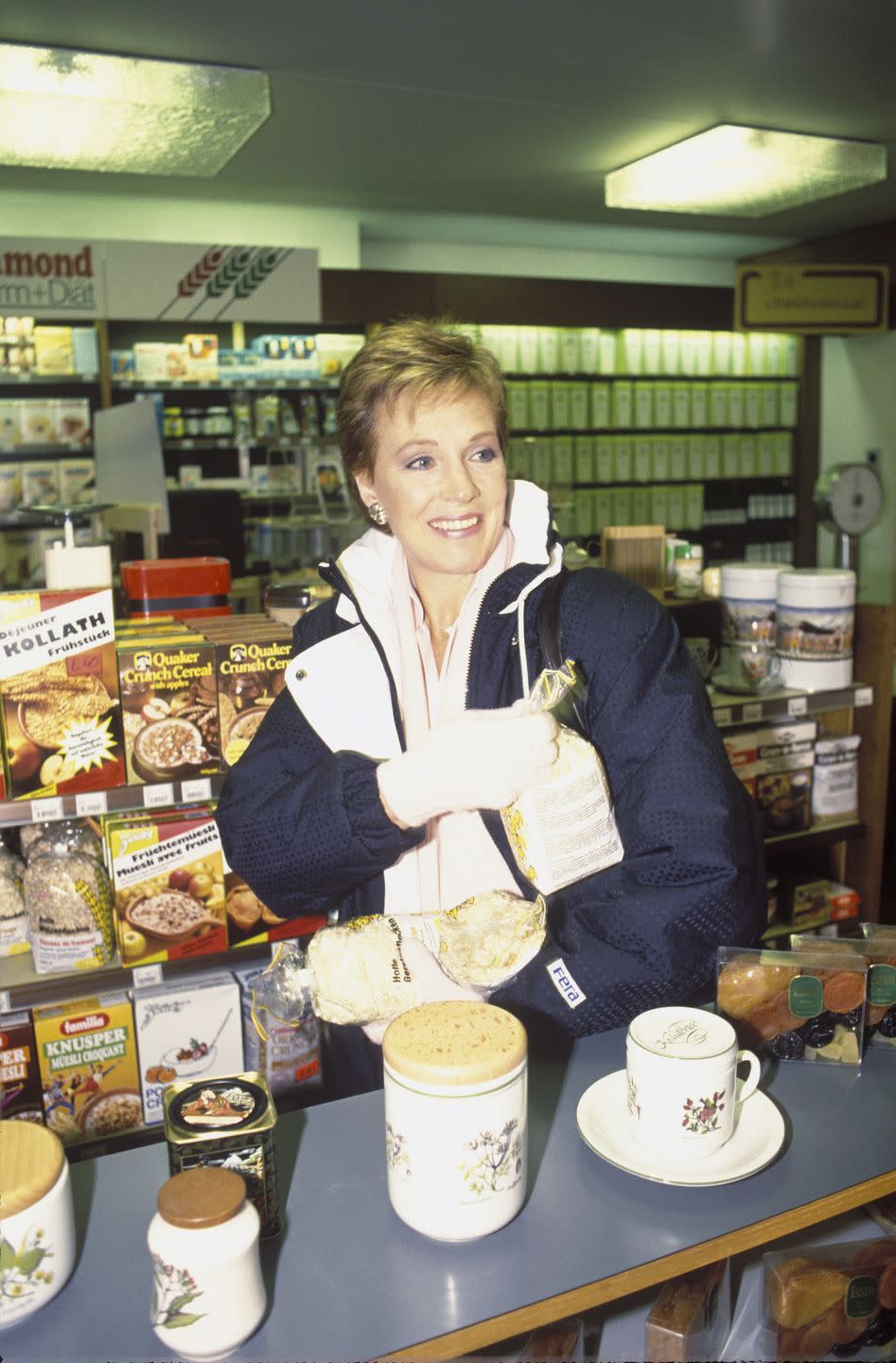 1988: Julie Andrews stocks up for Christmas in Gstaad