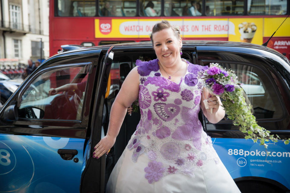 "The entire process of making the dress began in mid-October 2014 and was finished moments before the ceremony in June 2015! All told, it took right around 1,000 hours to crochet, block, and assemble the lace, which used just over 7,000 yards of thread. The underdress was made of silver satin and was designed and assembled by<a href="http://www.stagejobspro.com/uk/theatre-professional/profile/amy-jeskins" target="_blank"> Amy Jeskins</a>, a London costumer and longtime friend of my husband," bride Tania Jennings <a href="http://taniapdx.blogspot.co.uk/2015/07/my-irish-lace-inspired-wedding-dress.html?m=1" target="_blank">wrote on her blog.</a> She <a href="https://www.huffingtonpost.com/entry/diy-crocheted-wedding-dress-took-1000-hours_us_55a5447fe4b0ecec71bd1c68">previously told HuffPost</a>:&nbsp;&ldquo;I spent most of the night before the wedding working on the dress, taking a little nap of an hour or two around 4 a.m. to recharge. I think everyone else was very anxious, as my bridesmaids kept asking me how I could be so calm. But for me crocheting is so relaxing that I just had to smile and keep going, knowing that the dress would tell me when it was ready.&rdquo;