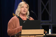 Minnesota Dept. of Education Deputy Commisioner Heather Mueller Ed. D., speaks during a press conference announcing the learning plan for Minnesota Schools for the upcoming 2020-21 school year Thursday, July 30, 2020. (Aaron Lavinsky/Star Tribune via AP, Pool)