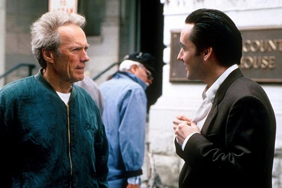 Clint Eastwood, left, and John Cusack filming 'Midnight in the Garden of Good and Evil.'