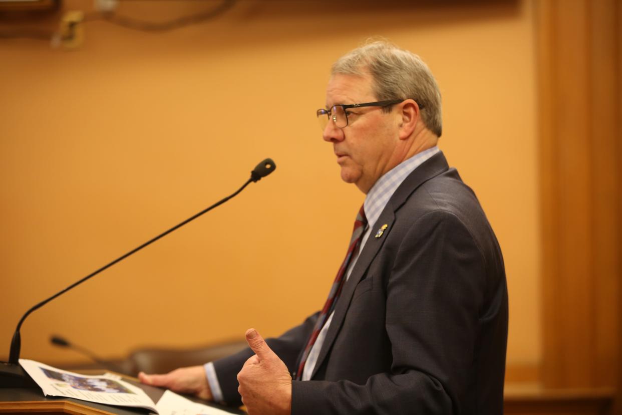 University of Kansas Chancellor Douglas Girod testifies before lawmakers about the KU budget.