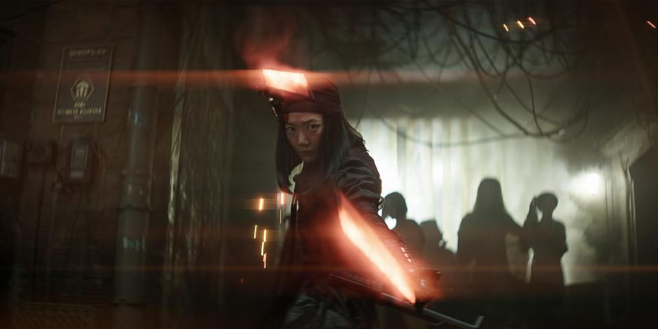 Doona Bae as Nemesis, a woman of few words, in "Rebel Moon."