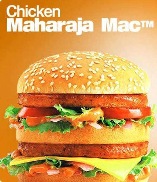 India: Another product that is very popular in Indian McDonald's is the Chicken Maharajah Mac, which is made with two grilled chiken patties and topped with onions, tomatoes, cheese and a spicy mayonnaise. (flickr/McDonald's)