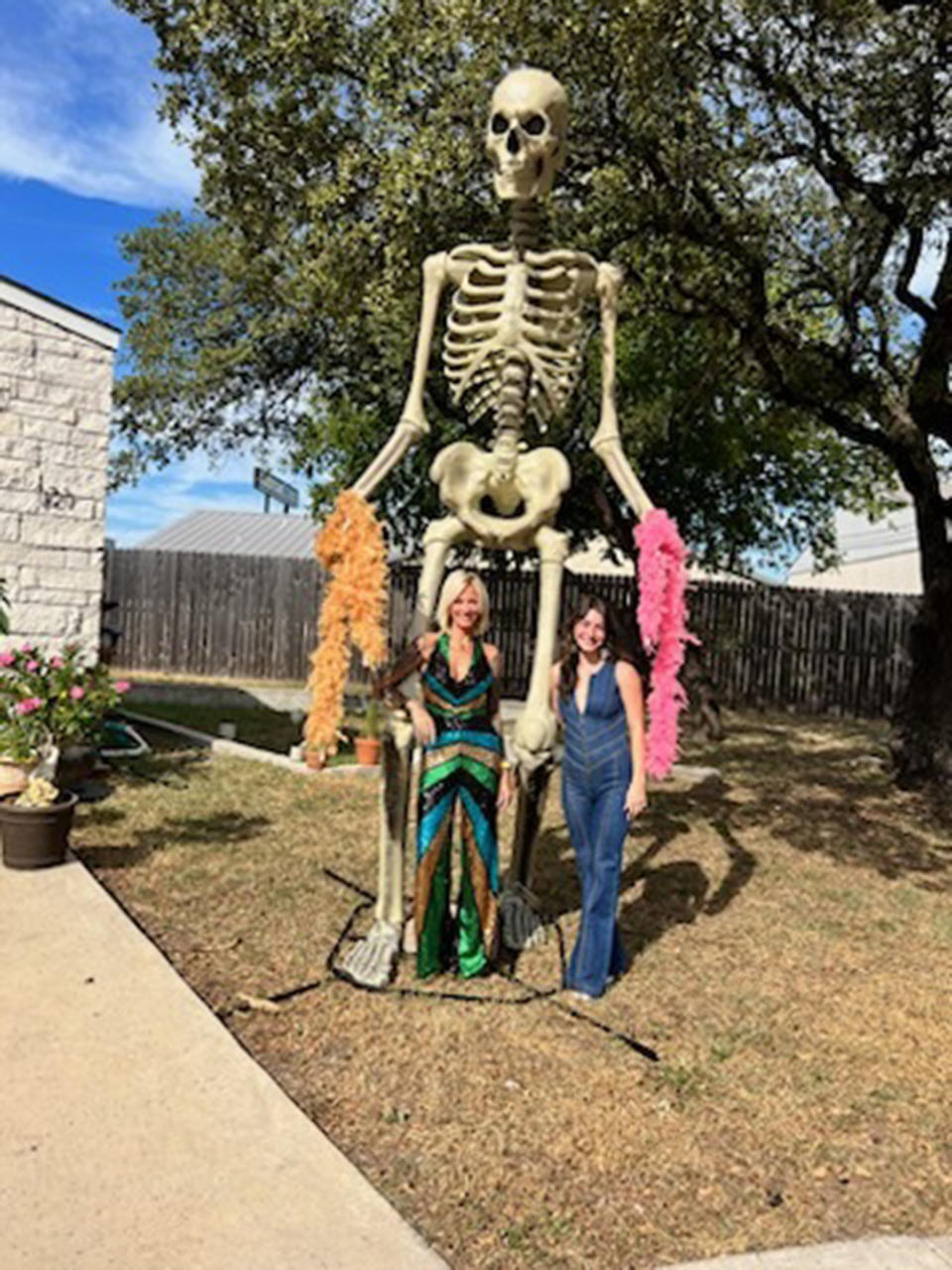 Texas condominium HOA president Grazia Ruskin is offering a reward for the return of a 14-foot skeleton that was stolen from a resident.   (Courtesy Grazia Ruskin)