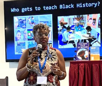 Valencia Abbott leads a discussion on teaching about Nat Turner. (Curtis Bunn / NBC News)