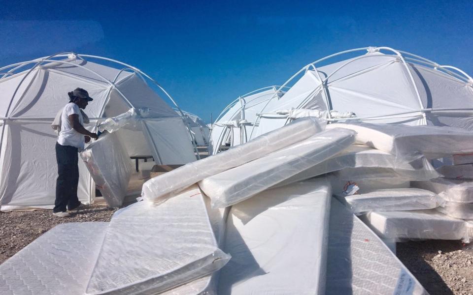 Mattresses and tents set up for attendees of the Fyre Festival - Credit: Jake Strang via AP