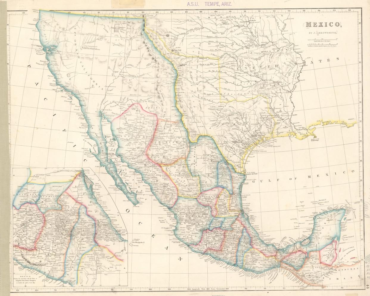 Part of the Arizona State University’s Map and Geospatial Hub collection, this map from 1842 depicts Mexico at the time, which then included the current U.S. states of Arizona, California, New Mexico, Nevada, Utah and parts of Colorado, Kansas, Oklahoma and Wyoming.