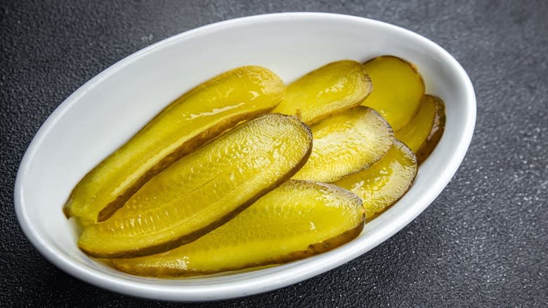 pickle slices in bowl