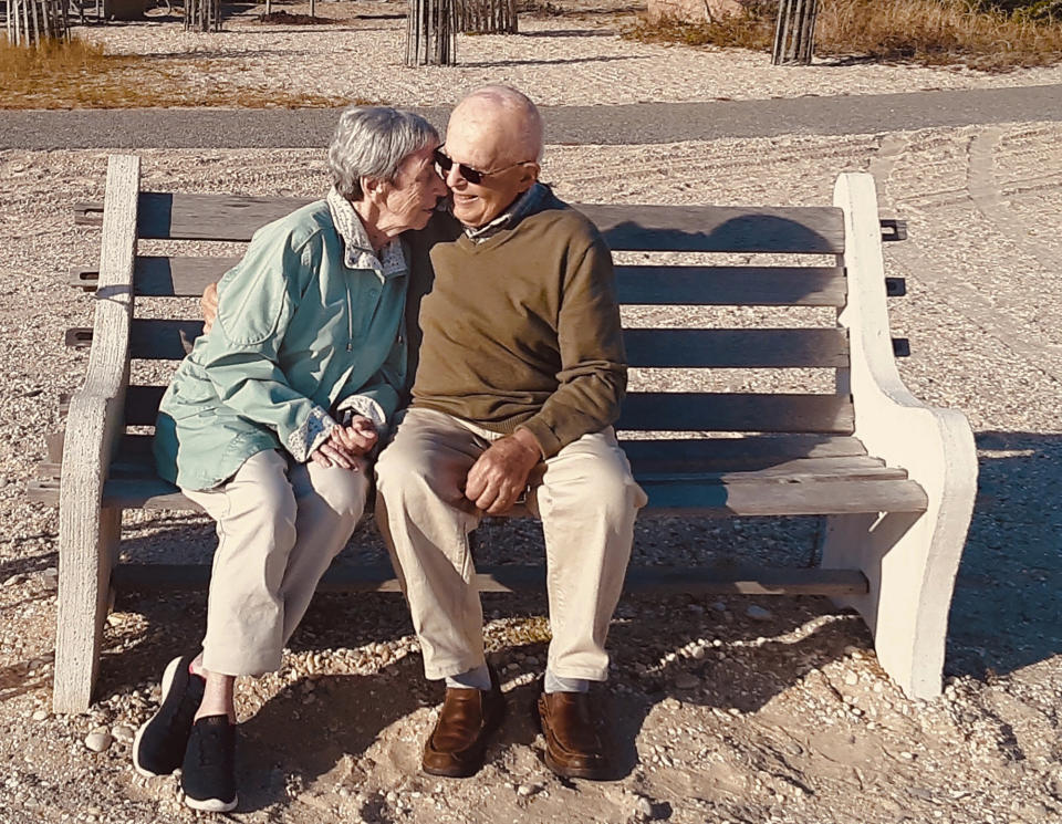 This undated family photo provided by Julia Chachere shows Joan and Ed Porco in Orient, N.Y. He was a by-the-book, buttoned-up conservative whose opinions could be quick and blunt. She was an authority-snubbing liberal who would draw stories out in meandering conversation. Both fell victim to the new coronavirus, only days apart. (Julia Chachere via AP)