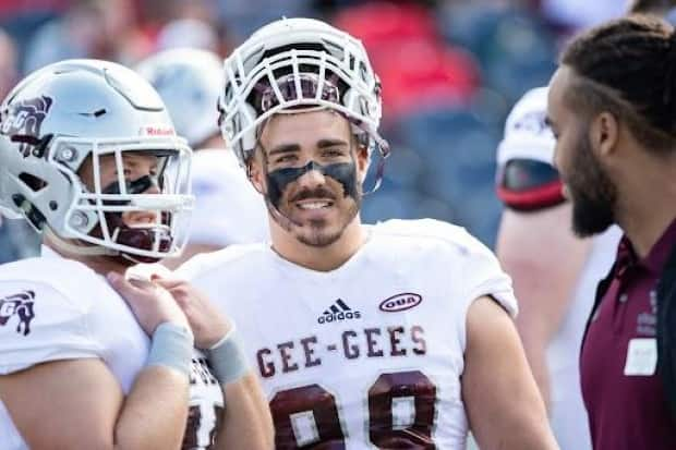 The University of Ottawa says Francis Perron, 25, died Saturday following a game in Toronto. The university did not disclose the cause of death. (Submitted by uOttawa - image credit)