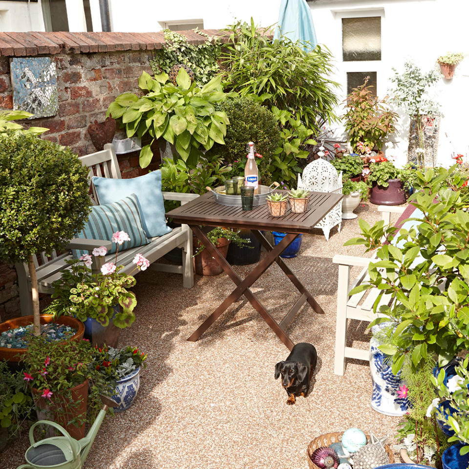 Plant a garden in pots to surround the seating