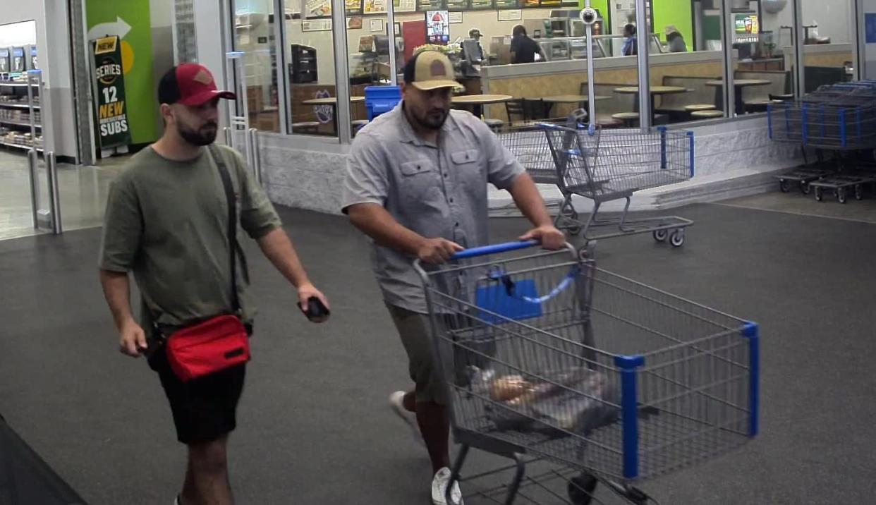 Police say these men put a skimmer on a self-checkout terminal at Walmart.
