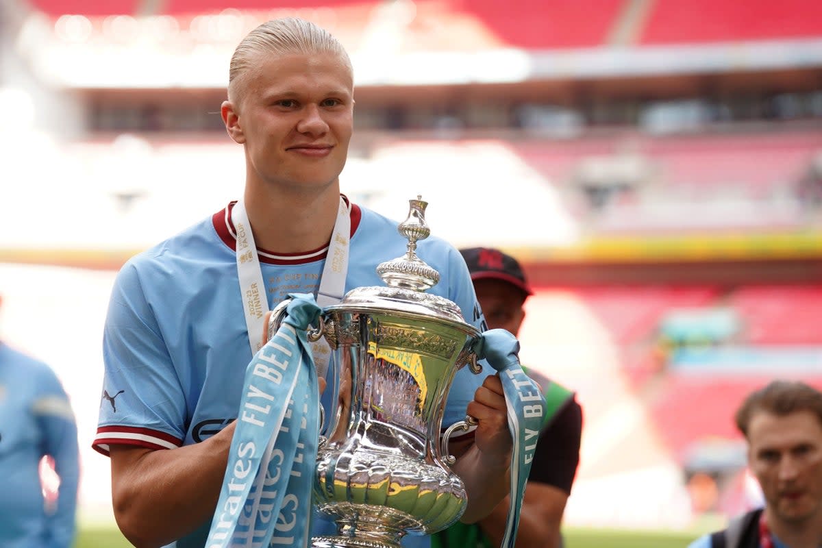 Erling Haaland with the FA Cup (PA)