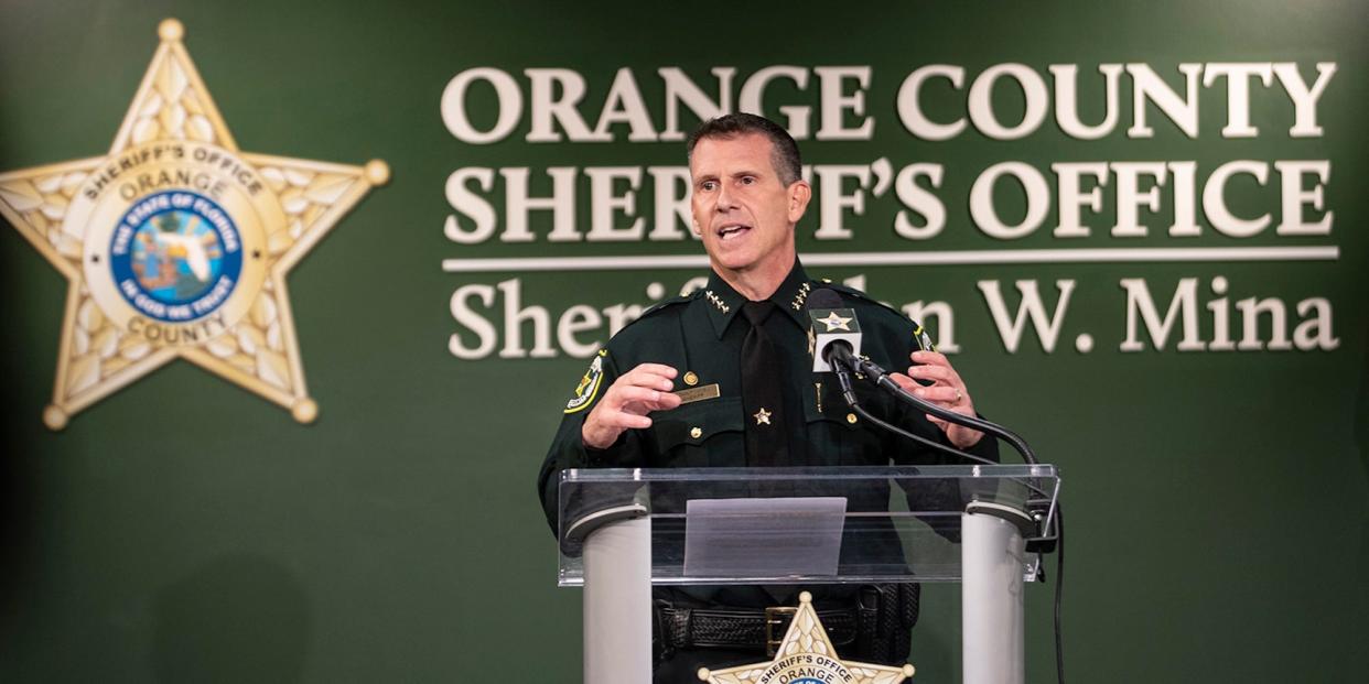 Orange County Sheriff John Mina pictured at a January 2022 press conference.
