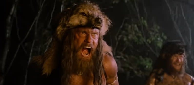 Amleth howling in his berserker clothes in "The Northman"