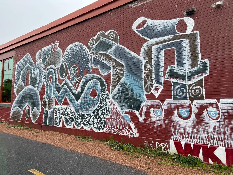 On one side of a building in the Hula complex and right on the bike path in Burlington is this grafitti-styled mural, seen on August 3, 2023.