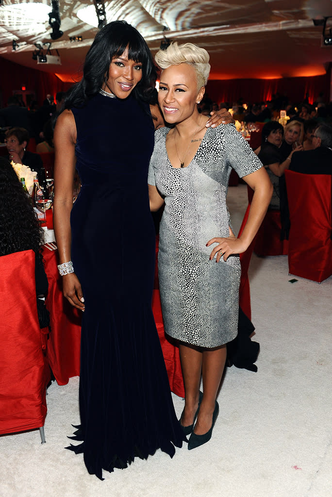 Naomi Campbell and singer Emeli Sande attend Chopard at 21st Annual Elton John AIDS Foundation Academy Awards Viewing Party at Pacific Design Center on February 24, 2013 in West Hollywood, California.