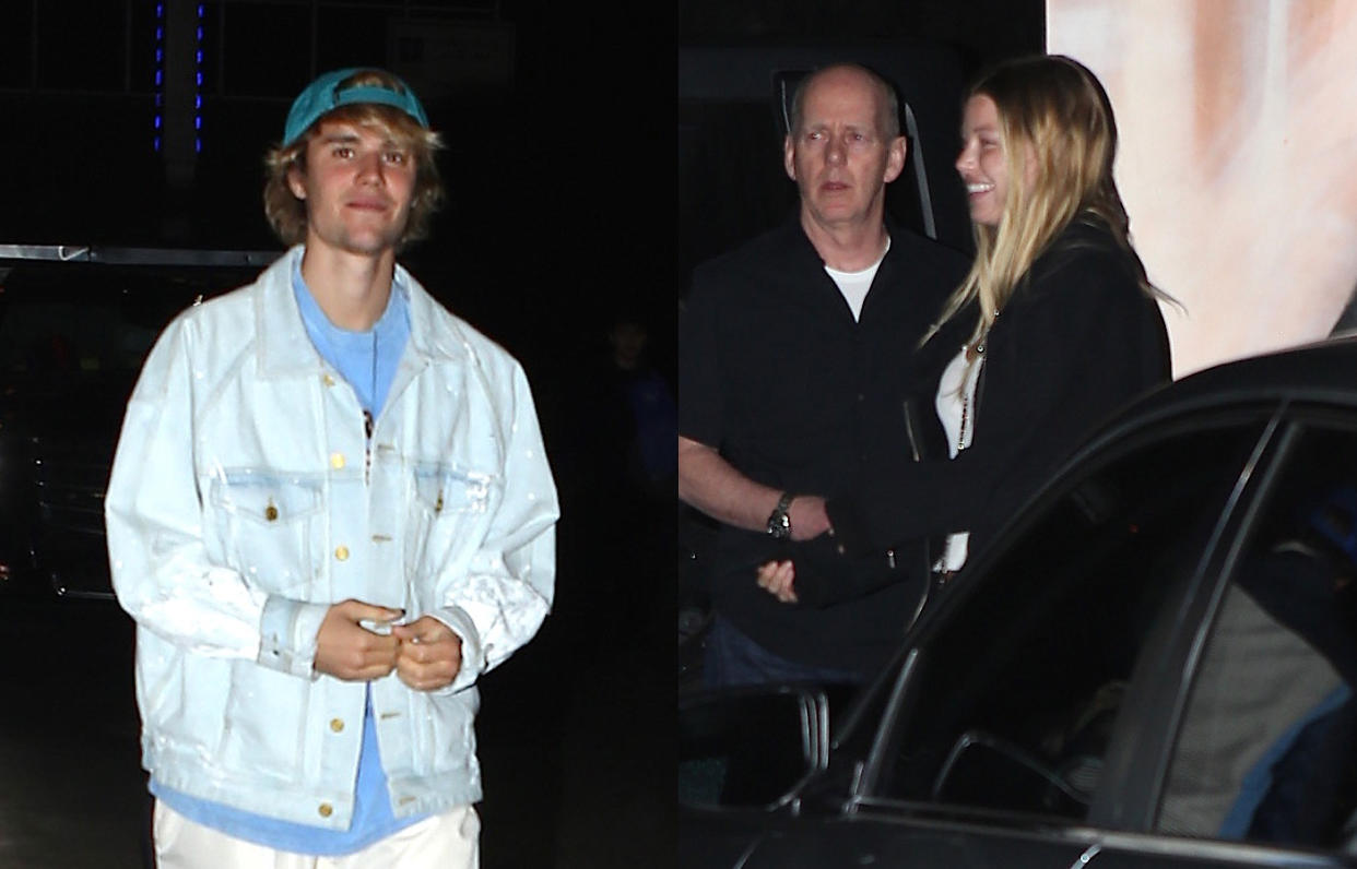 Justin Bieber and an unknown blonde go to a concert together. (Photo: Splash News)