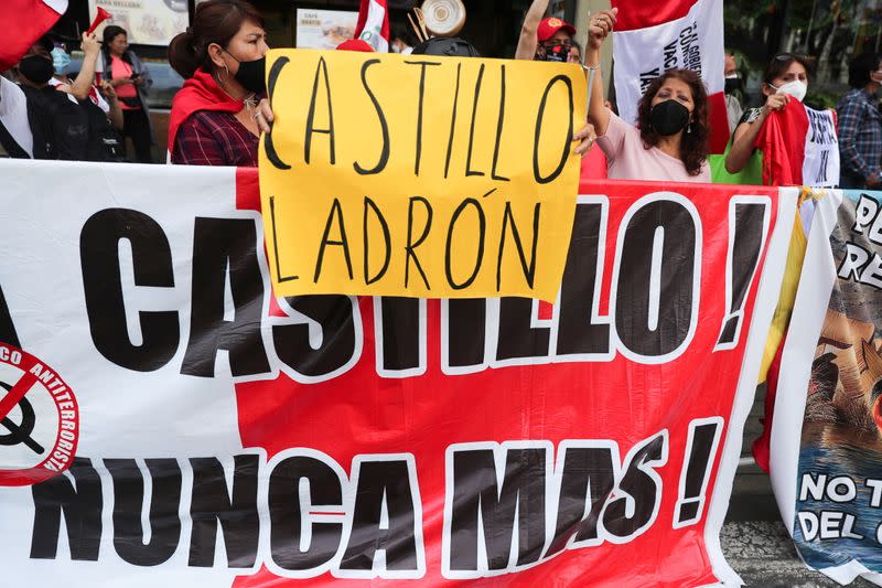 Protests in favour and against Castillo erupt in Peru as members of Congress consider impeachment, in Lima