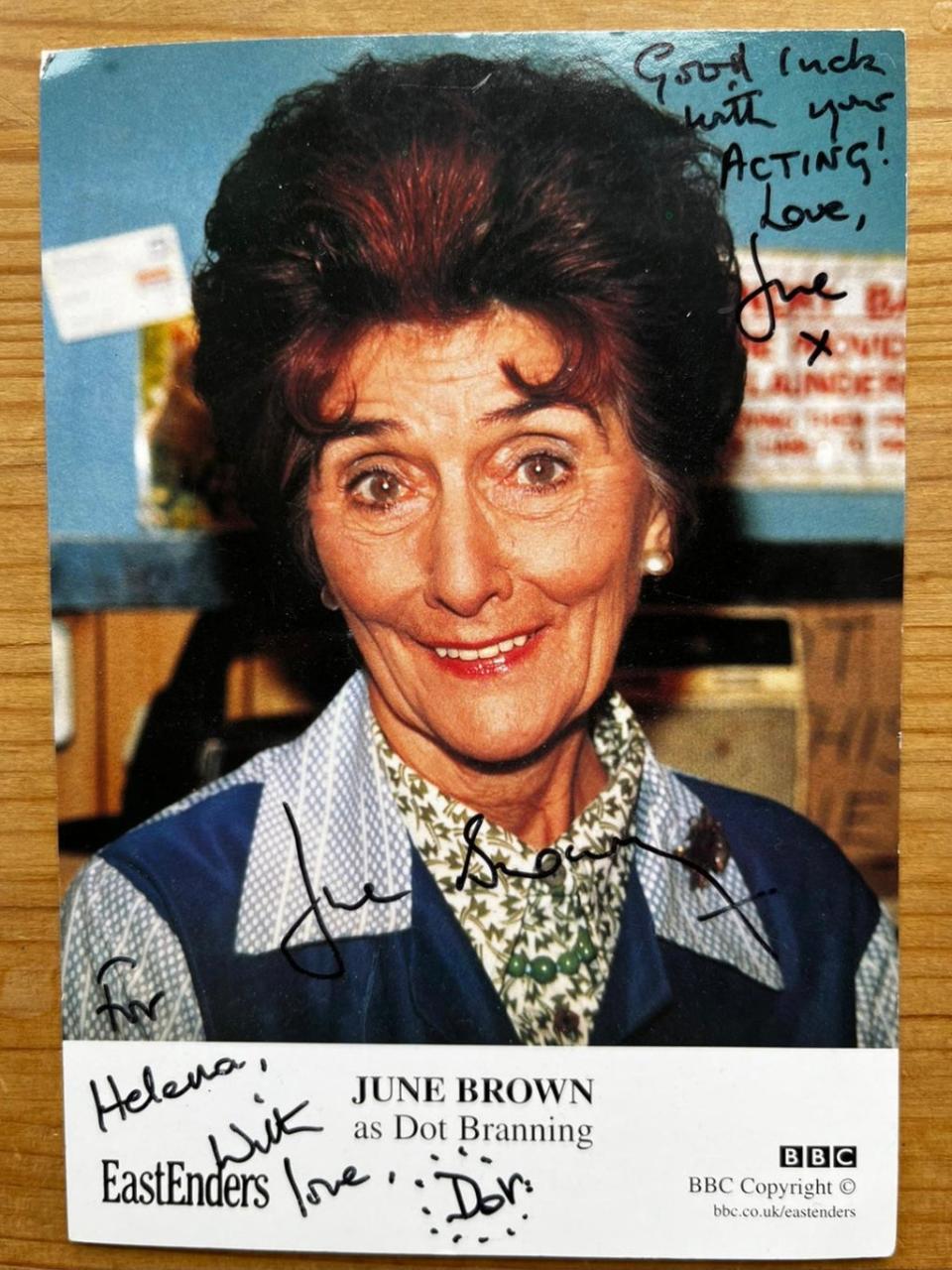 June Brown signed her autograph for Helena when she visited the set of EastEnders as a teenager (Helena Wadia / BBC One)