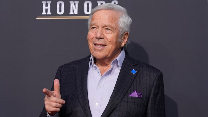 Robert Kraft, CEO of the New England Patriots, poses on the red carpet at the NFL Honors award show ahead of the Super Bowl 58 football game Thursday, Feb. 8, 2024, in Las Vegas. The San Francisco 49ers faced the Kansas City Chiefs in Super Bowl 58.