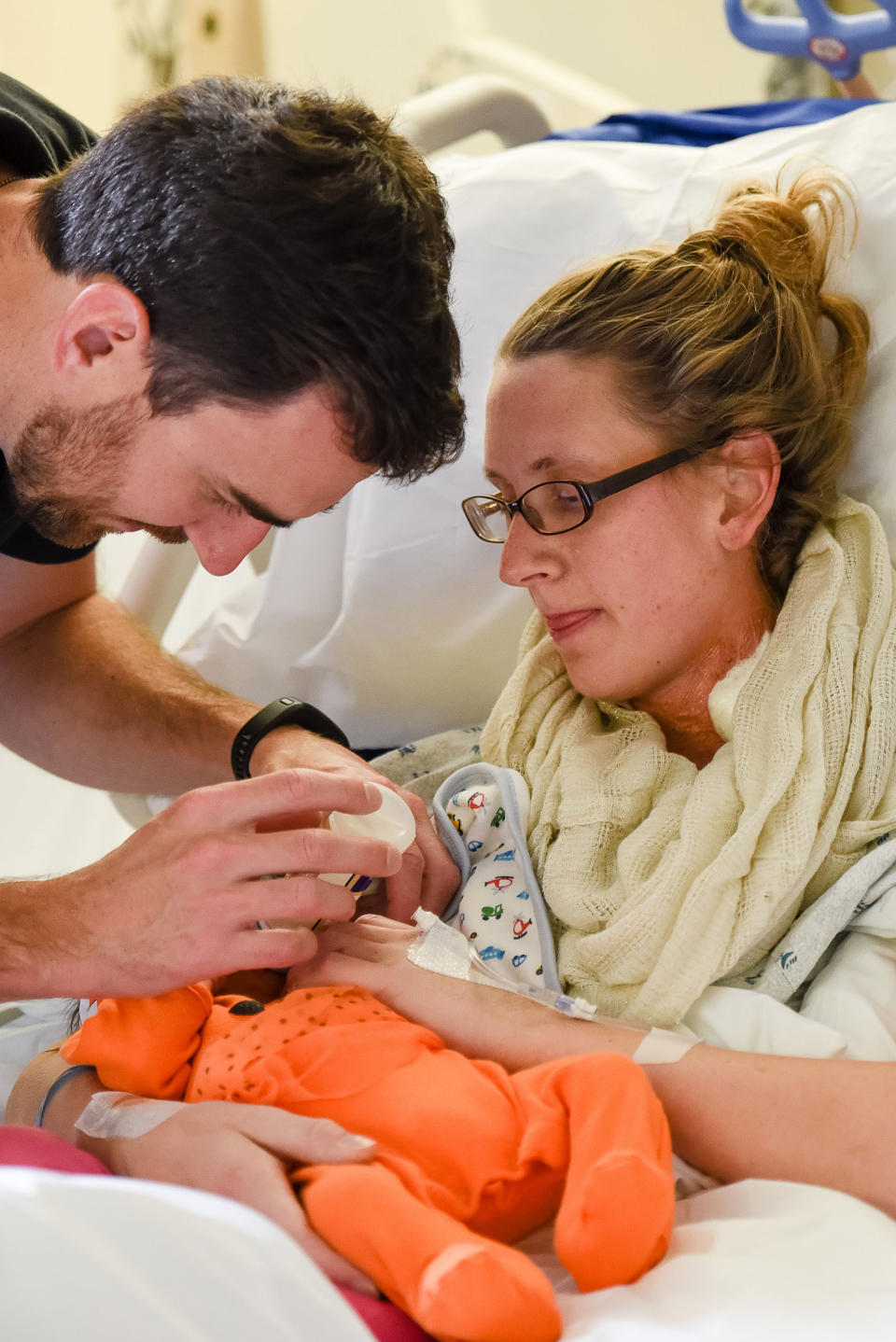 For two weeks, Jessica Grib was on life support after experiencing peripartum cardiomyopathy and couldn't meet her newborn baby. They took pictures when they did meet, which she both 