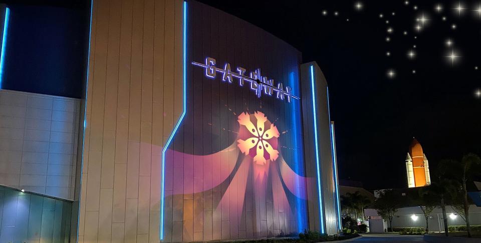 Kennedy Space Center Visitor Complex's Holidays in Space features a projection mapping show, "Starflake's Holiday Voyage."