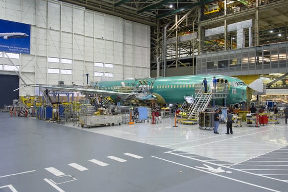 Boeing 737 MAX on assembly line.