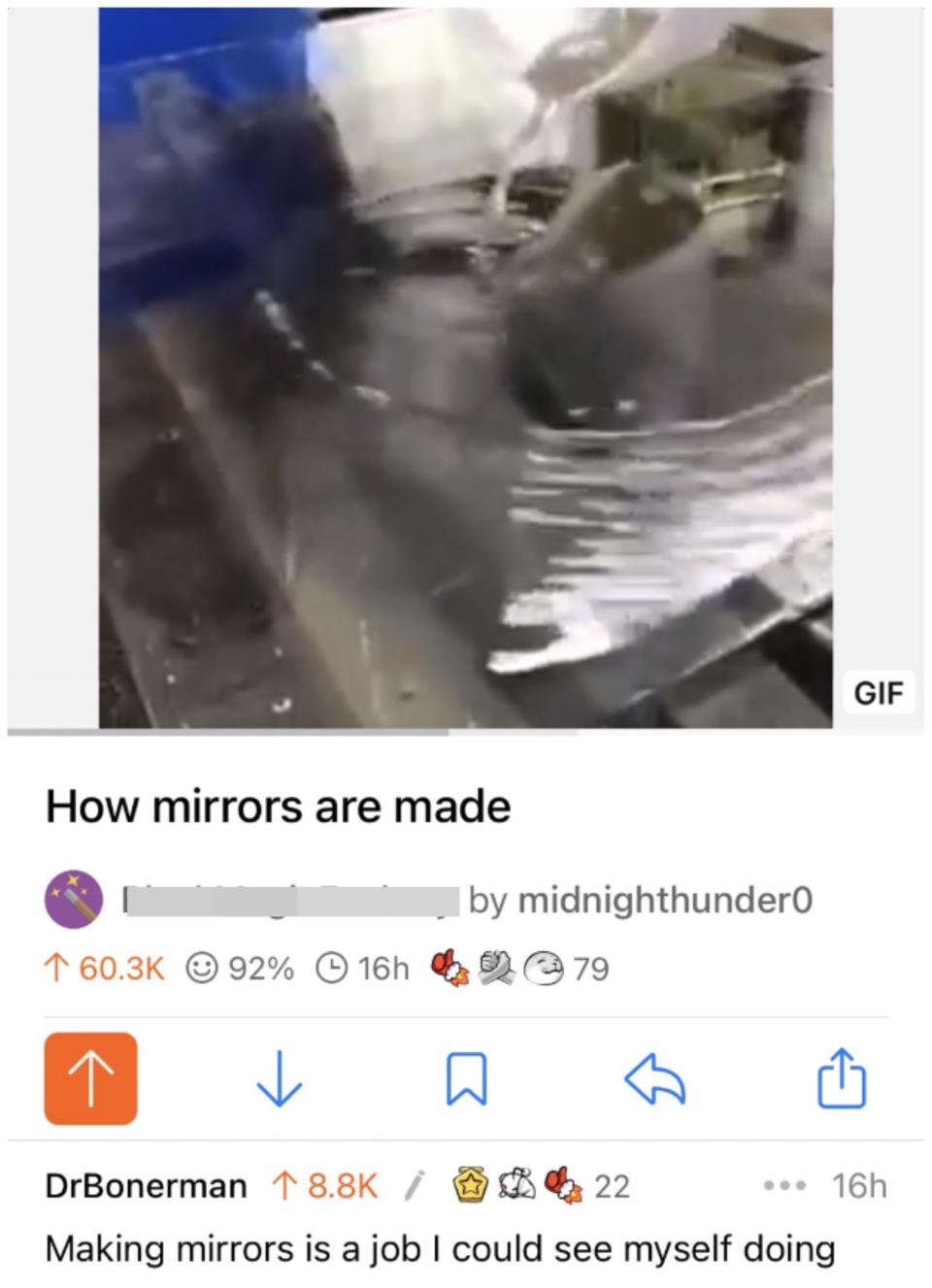Someone shows how mirrors are made, and someone says that making mirrors is a job I could see myself doing
