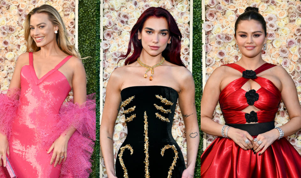 Margot Robbie, Dua Lipa, Selena Gomez, red carpet, golden globes,