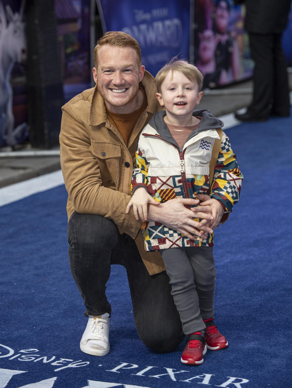 Greg Rutherford and Milo Rutherford attend the Onward UK Premiere at The Curzon Mayfair in London. (Photo by Gary Mitchell / SOPA Images/Sipa USA)