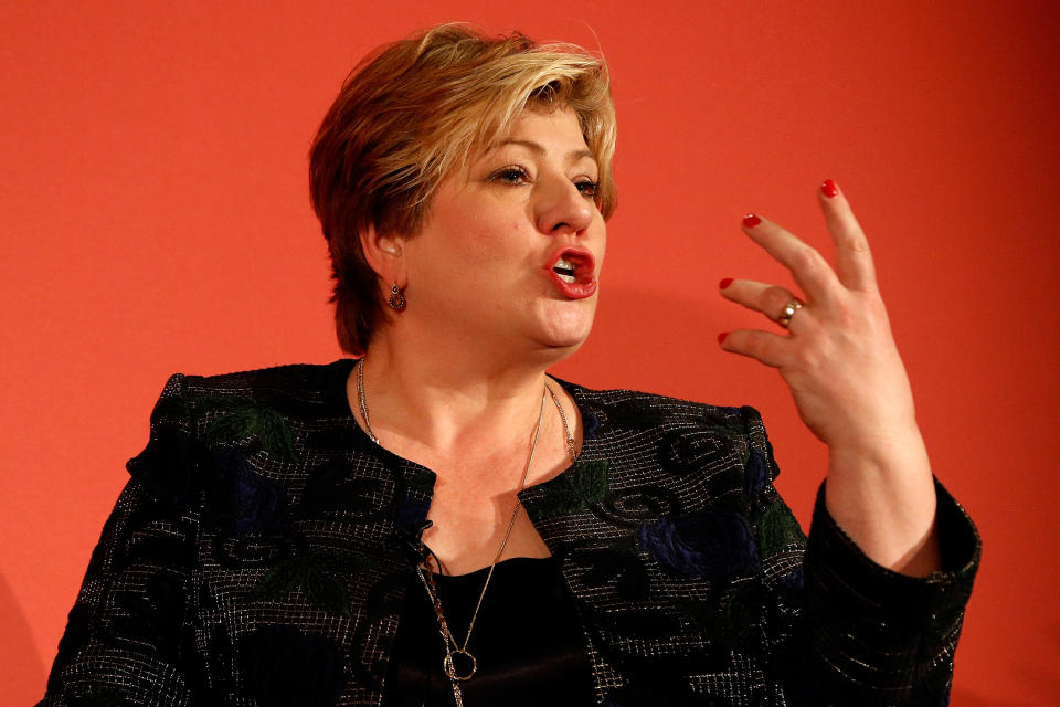 NOTTINGHAM, ENGLAND - FEBRUARY 08: Labour MP Emily Thornberry gestures as she takes part in the party leadership hustings on February 8, 2020 in Nottingham, United Kingdom. Keir Starmer, Rebecca Long-Bailey, Emily Thornberry and Lisa Nandy are vying to replace Labour leader Jeremy Corbyn, who offered to step down following his party's loss in the December 2019 general election. (Photo by Darren Staples/Getty Images)