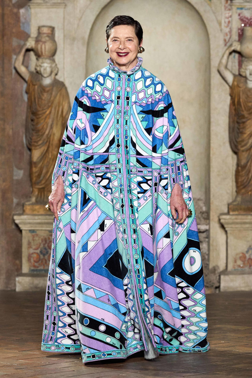 Model Isabella Rossellini walks the runway at Pucci's Spring 2024 show in Rome.