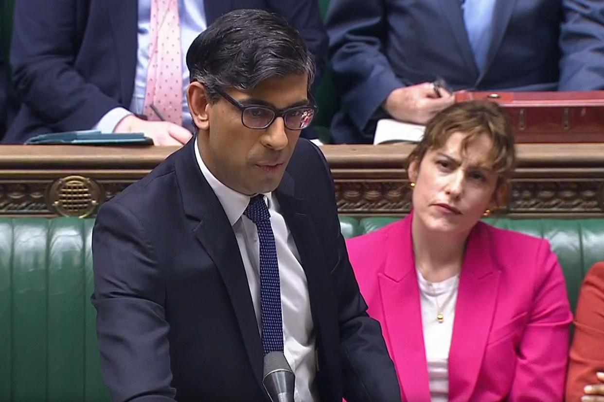 Prime Minister Rishi Sunak speaks during Prime Minister’s Questions in the House of Commons on Wednesday (House of Commons/UK Parliament/PA) (PA Wire)