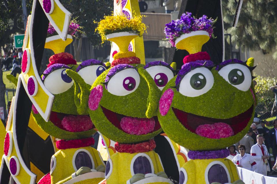 Public Storage float "Adventures in Space" moves along Orange Grove Boulevard during the 125th Tournament of Roses Parade in Pasadena, Calif., Wednesday, Jan. 1, 2014. (AP Photo/Ringo H.W. Chiu)