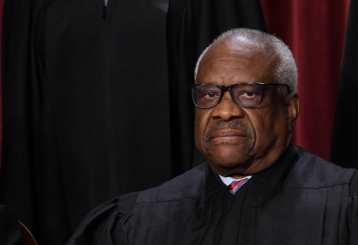 Justice Clarence Thomas, looking somewhat disapproving. 