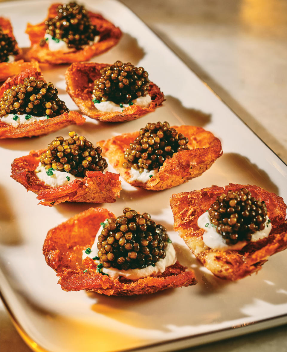 Caviar on potato latkes.