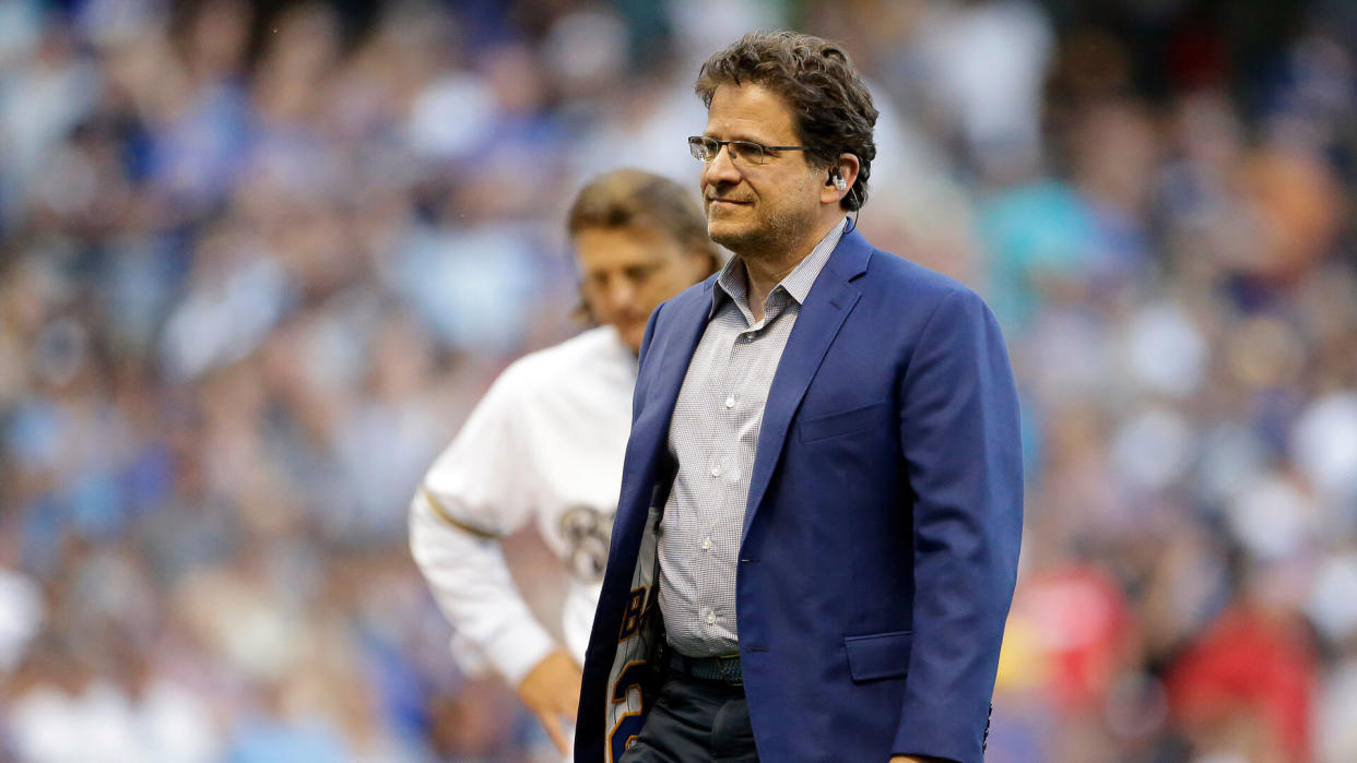 Mandatory Credit: Photo by Aaron Gash/AP/Shutterstock (10359350v)Milwaukee Brewers' owner Mark Attanasio walks off the field after a ceremony before a baseball game between the Milwaukee Brewers and the Texas Rangers, in MilwaukeeRangers Brewers Baseball, Milwaukee, USA - 09 Aug 2019.