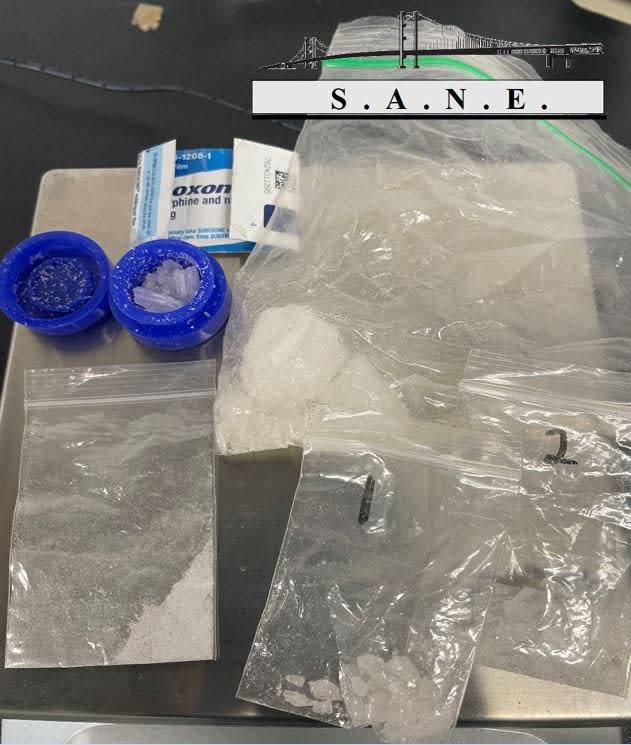 These are some of the drugs authorities said they found after a search of a vehicle in Gaylord that led to the arrest of Lucas Charles Hickey and Melanie Hope Moore in Otsego County on April 13.