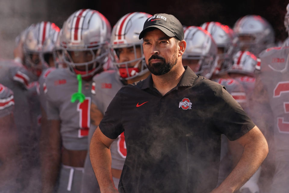 Ryan Day and the Buckeyes travel to Eugene to take on the No. 3 Oregon Ducks on Saturday. (Jason Mowry/Getty Images)