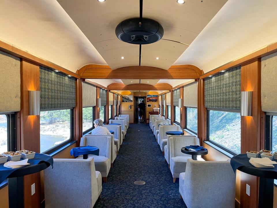 A lounge car for first-class passengers on the Rocky Mountaineer.