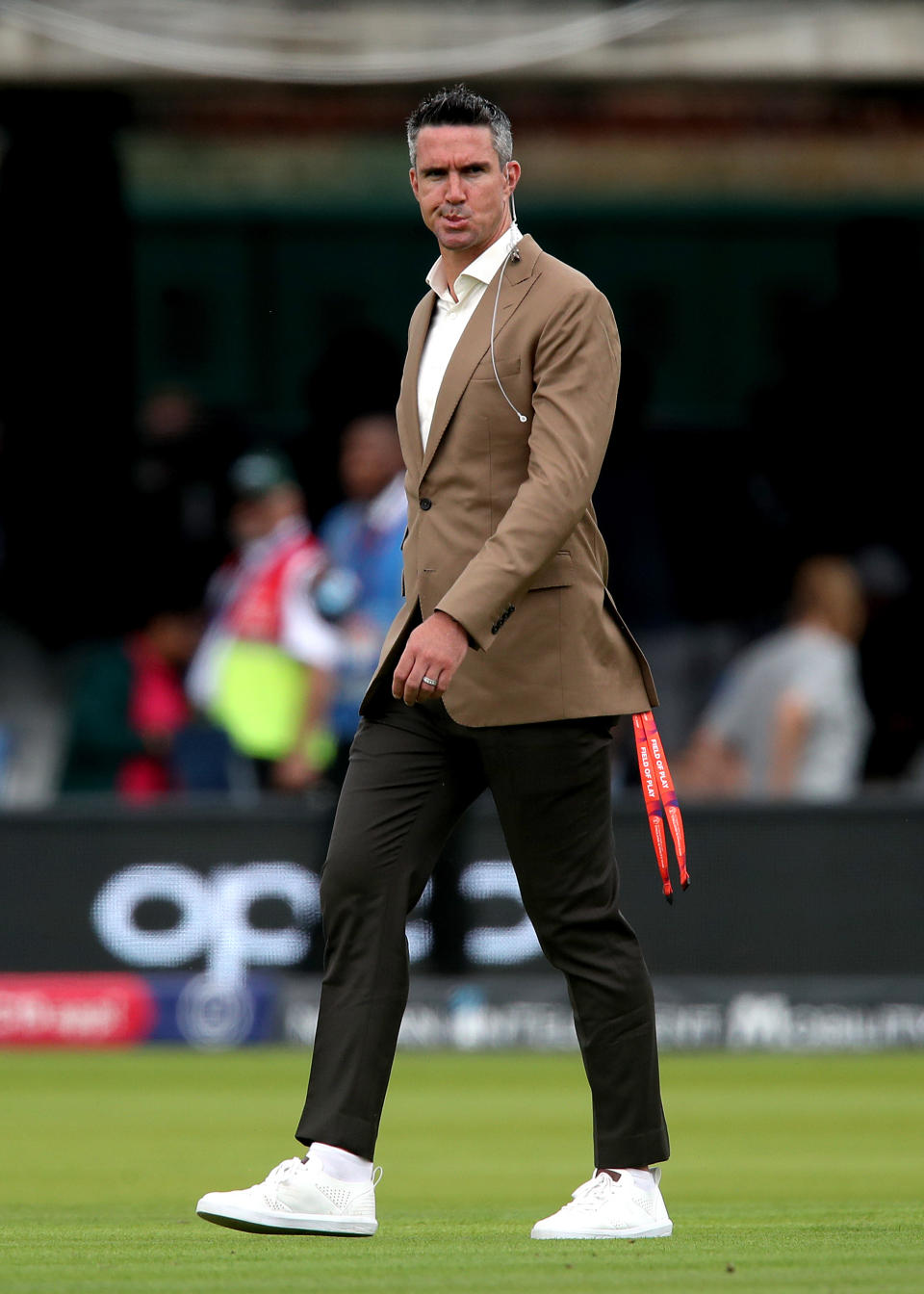 Kevin Pietersen on the field between innings during the ICC World Cup Final at Lord's, London.