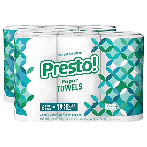 Amazon Brand - Presto! Flex-a-Size Paper Towels, Huge Roll, 12 Count = 38 Regular Rolls