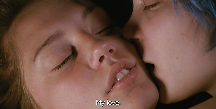 Emma and Adèle having sex, saying: "My love"