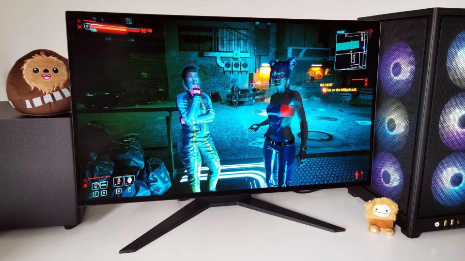 Corsair Xeneon 27QHD240 with Cyberpunk 2077 gameplay on screen