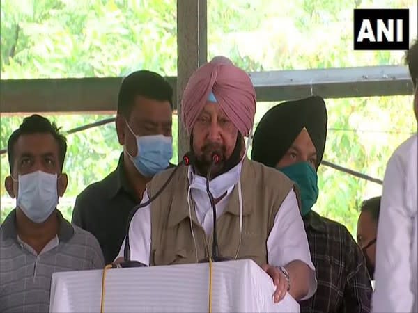 Punjab Chief Minister Captain Amarinder Singh speaking at a rally in Punjab's Moga on Sunday. Photo/ANI