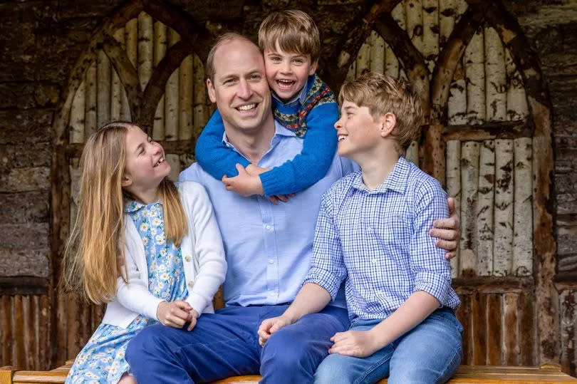 Undated handout photo issued by Kensington Palace taken on the Windsor Estate earlier this year of the Prince of Wales (centre) with his children Princess Charlotte, Prince Louis and Prince George (right).