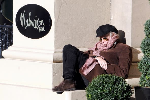 Sir Bob Geldof asleep Malmaison hotel steps Glasgow