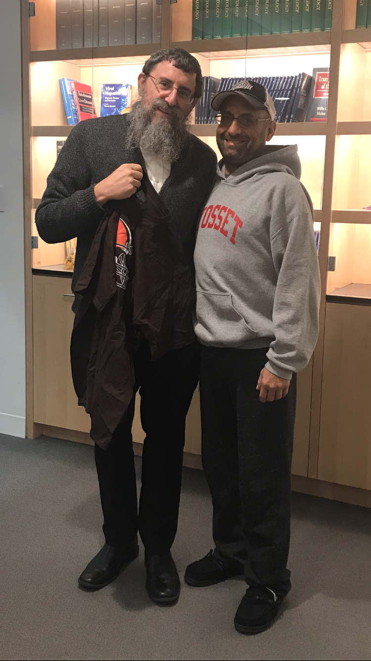 Rabbi Ephraim Simon and Adam Levitz after meeting for the first time at the Cleveland Clinic