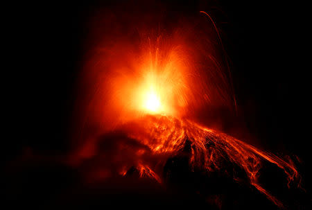 A general view shows Fuego volcano (Volcano of Fire) erupting as seen from San Juan Alotenango, outside of Guatemala City, Guatemala November 19, 2018. REUTERS/Luis Echeverria